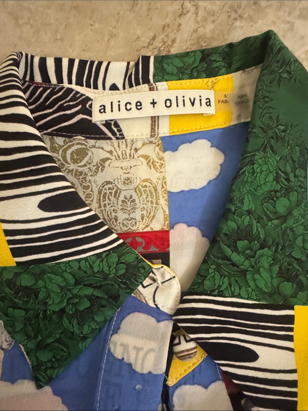 Silk Bold Patchwork Button-Up Shirt in Yellow, Green, Blue - Picture 2 of 5